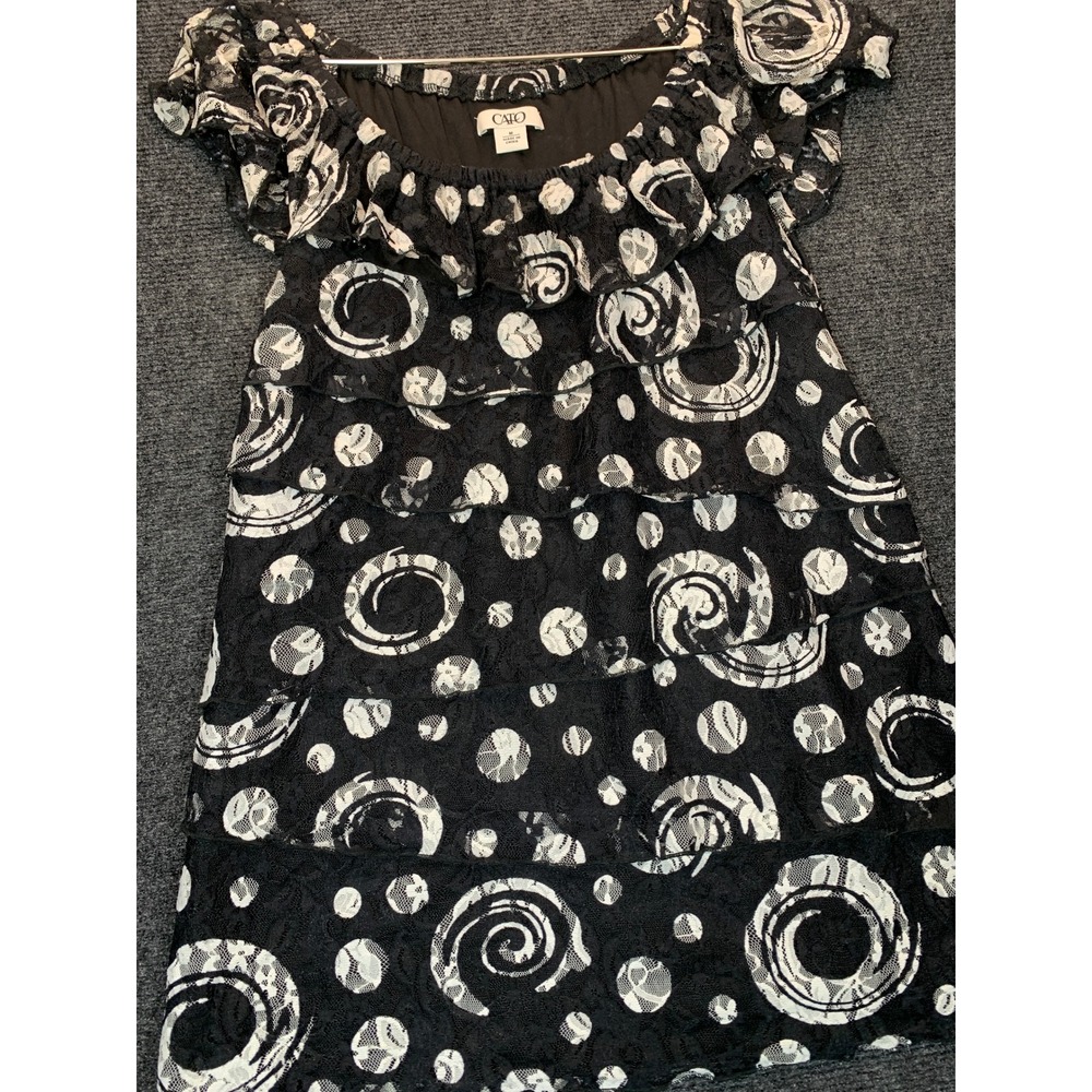Cato Lace Ruffle Top Womens M Black White Whimsigoth Indie Sleaze Tiered Tank